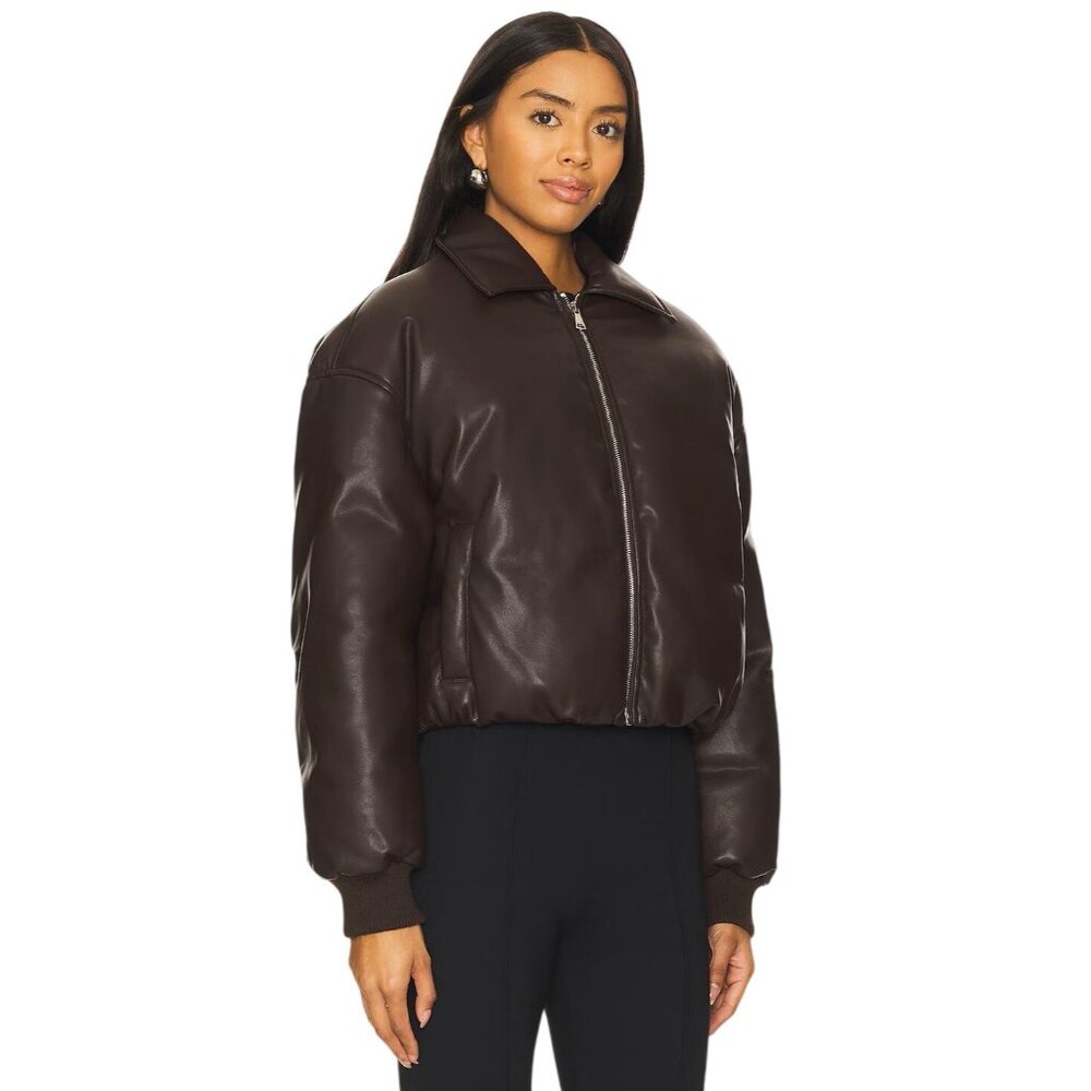 superdown Sanja Faux Leather Jacket in Brown Small Womens Vegan Coat - Picture 3 of 9